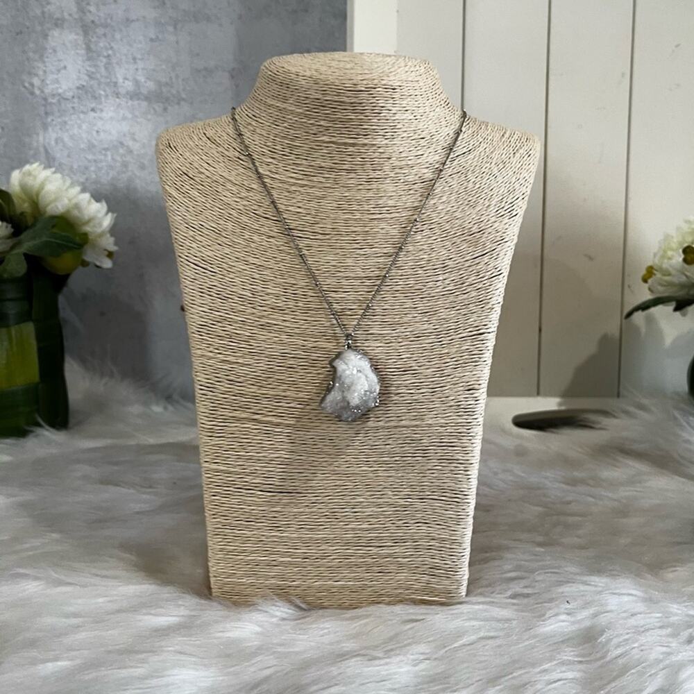 NEW Bohemian Druzy Quartz Crystal Cluster Natural White Geode Boho Pendant
